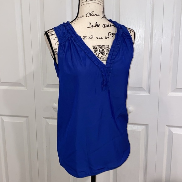 Philosophy Tops - Philosophy Air Flow Ruffled top with lace up back Ultramarine Blue Tank Top